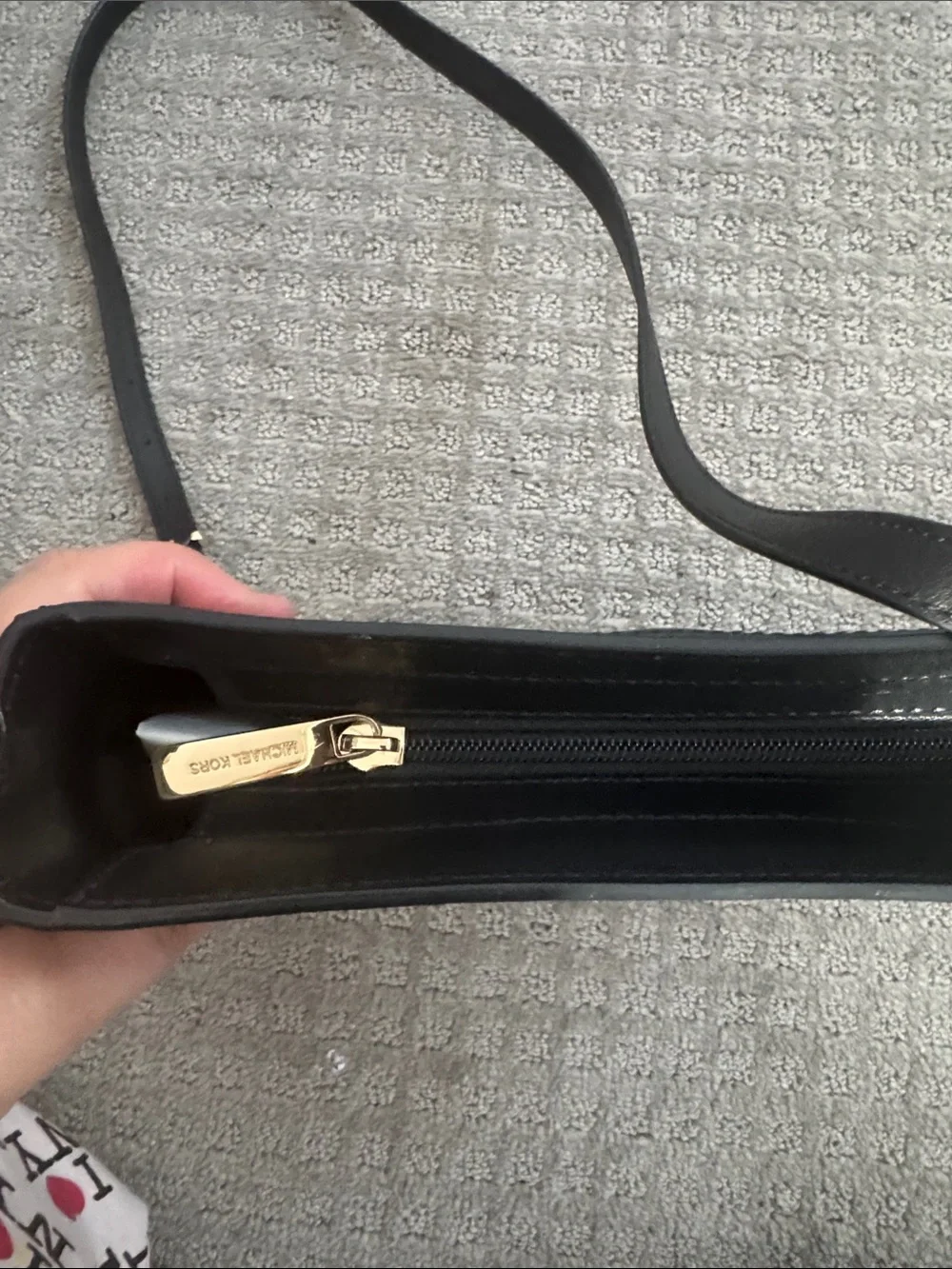 Michael Kors Black Leather Crossbody Shoulder Bag with Front Pocket
